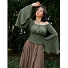 image:imageScarlet Darkness Women Bell Sleeve Smocked Top Off The Shoulder Peasant Blouse Renaissance Pirate ShirtOlive Green