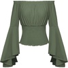 image:imageScarlet Darkness Women Bell Sleeve Smocked Top Off The Shoulder Peasant Blouse Renaissance Pirate ShirtOlive Green