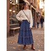 image:imageScarlet Darkness Maxi Skirts for Women Boho Floral High Waist Long Skirt  Tiered Ruffle Elastic High Waist Lightweight Flowy Vintage Print Aline Ankle Length Boho Beach Vacation Fall LookBlue Ditsy Floral