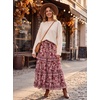 image:imageScarlet Darkness Maxi Skirts for Women Boho Floral High Waist Long Skirt  Tiered Ruffle Elastic High Waist Lightweight Flowy Vintage Print Aline Ankle Length Boho Beach Vacation Fall LookWine Red Floral