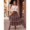 image:imageScarlet Darkness Maxi Skirts for Women Boho Floral High Waist Long Skirt  Tiered Ruffle Elastic High Waist Lightweight Flowy Vintage Print Aline Ankle Length Boho Beach Vacation Fall LookBrown Floral