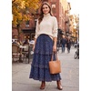 image:imageScarlet Darkness Maxi Skirts for Women Boho Floral High Waist Long Skirt  Tiered Ruffle Elastic High Waist Lightweight Flowy Vintage Print Aline Ankle Length Boho Beach Vacation Fall LookBlue Ditsy Floral