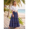 image:imageScarlet Darkness Maxi Skirts for Women Boho Floral High Waist Long Skirt  Tiered Ruffle Elastic High Waist Lightweight Flowy Vintage Print Aline Ankle Length Boho Beach Vacation Fall LookBlue Ditsy Floral
