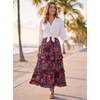 image:imageScarlet Darkness Maxi Skirts for Women Boho Floral High Waist Long Skirt  Tiered Ruffle Elastic High Waist Lightweight Flowy Vintage Print Aline Ankle Length Boho Beach Vacation Fall LookContrast Color