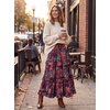 image:imageScarlet Darkness Maxi Skirts for Women Boho Floral High Waist Long Skirt  Tiered Ruffle Elastic High Waist Lightweight Flowy Vintage Print Aline Ankle Length Boho Beach Vacation Fall LookContrast Color