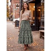 image:imageScarlet Darkness Maxi Skirts for Women Boho Floral High Waist Long Skirt  Tiered Ruffle Elastic High Waist Lightweight Flowy Vintage Print Aline Ankle Length Boho Beach Vacation Fall LookOlive Green Floral