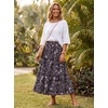 image:imageScarlet Darkness Maxi Skirts for Women Boho Floral High Waist Long Skirt  Tiered Ruffle Elastic High Waist Lightweight Flowy Vintage Print Aline Ankle Length Boho Beach Vacation Fall LookVintage Black