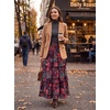 image:imageScarlet Darkness Maxi Skirts for Women Boho Floral High Waist Long Skirt  Tiered Ruffle Elastic High Waist Lightweight Flowy Vintage Print Aline Ankle Length Boho Beach Vacation Fall LookContrast Color