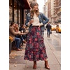 image:imageScarlet Darkness Maxi Skirts for Women Boho Floral High Waist Long Skirt  Tiered Ruffle Elastic High Waist Lightweight Flowy Vintage Print Aline Ankle Length Boho Beach Vacation Fall LookContrast Color