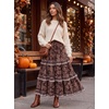 image:imageScarlet Darkness Maxi Skirts for Women Boho Floral High Waist Long Skirt  Tiered Ruffle Elastic High Waist Lightweight Flowy Vintage Print Aline Ankle Length Boho Beach Vacation Fall LookBrown Floral