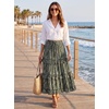 image:imageScarlet Darkness Maxi Skirts for Women Boho Floral High Waist Long Skirt  Tiered Ruffle Elastic High Waist Lightweight Flowy Vintage Print Aline Ankle Length Boho Beach Vacation Fall LookOlive Green Floral