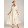 image:imageScarlet Darkness Off Shoulder Puff Sleeve Renaissance Cottage Pirate Dress  offshoulder flowy tiered dress with puff sleeves amp front tie smocked waist side pockets main bodice lined lightweightOyster White