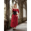 image:imageScarlet Darkness Off Shoulder Puff Sleeve Renaissance Cottage Pirate Dress  offshoulder flowy tiered dress with puff sleeves amp front tie smocked waist side pockets main bodice lined lightweightRed