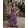 image:imageScarlet Darkness Off Shoulder Puff Sleeve Renaissance Cottage Pirate Dress  offshoulder flowy tiered dress with puff sleeves amp front tie smocked waist side pockets main bodice lined lightweightRose Purple