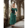 image:imageScarlet Darkness Off Shoulder Puff Sleeve Renaissance Cottage Pirate Dress  offshoulder flowy tiered dress with puff sleeves amp front tie smocked waist side pockets main bodice lined lightweightDark Green