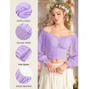 image:imageScarlet Darkness Off The Shoulder Tops for Women Crop Long Sleeve Blouses  Chiffon Slim Fit Ruched Top Puff Sleeve Renaissance Peasant Shirt Blouse Y2K Going Out Outfits Fashion Trendy Clothes 2026Light Purple