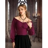 image:imageScarlet Darkness Off The Shoulder Tops for Women Crop Long Sleeve Blouses  Chiffon Slim Fit Ruched Top Puff Sleeve Renaissance Peasant Shirt Blouse Y2K Going Out Outfits Fashion Trendy Clothes 2026Wine