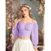 image:imageScarlet Darkness Off The Shoulder Tops for Women Crop Long Sleeve Blouses  Chiffon Slim Fit Ruched Top Puff Sleeve Renaissance Peasant Shirt Blouse Y2K Going Out Outfits Fashion Trendy Clothes 2026Light Purple