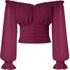 image:imageScarlet Darkness Off The Shoulder Tops for Women Crop Long Sleeve Blouses  Chiffon Slim Fit Ruched Top Puff Sleeve Renaissance Peasant Shirt Blouse Y2K Going Out Outfits Fashion Trendy Clothes 2026Wine
