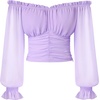 image:imageScarlet Darkness Off The Shoulder Tops for Women Crop Long Sleeve Blouses  Chiffon Slim Fit Ruched Top Puff Sleeve Renaissance Peasant Shirt Blouse Y2K Going Out Outfits Fashion Trendy Clothes 2026Light Purple