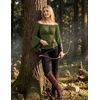 image:imageScarlet Darkness Peasant Blouses for Women Off the Shoulder Tops  Bell Sleeve Ruched Waist Flatters for Renaissance Faires Pirate Elf Cosplay Daily Casual Soft Stretch FabricArmy Green