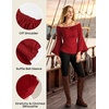 image:imageScarlet Darkness Peasant Blouses for Women Off the Shoulder Tops  Bell Sleeve Ruched Waist Flatters for Renaissance Faires Pirate Elf Cosplay Daily Casual Soft Stretch FabricDark Red