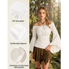image:imageScarlet Darkness Peasant Blouses for Women Off the Shoulder Tops  Bell Sleeve Ruched Waist Flatters for Renaissance Faires Pirate Elf Cosplay Daily Casual Soft Stretch FabricWhite