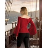 image:imageScarlet Darkness Peasant Blouses for Women Off the Shoulder Tops  Bell Sleeve Ruched Waist Flatters for Renaissance Faires Pirate Elf Cosplay Daily Casual Soft Stretch FabricDark Red