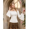 image:imageScarlet Darkness Peasant Blouses for Women Off the Shoulder Tops  Bell Sleeve Ruched Waist Flatters for Renaissance Faires Pirate Elf Cosplay Daily Casual Soft Stretch FabricWhite