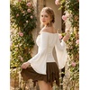 image:imageScarlet Darkness Peasant Blouses for Women Off the Shoulder Tops  Bell Sleeve Ruched Waist Flatters for Renaissance Faires Pirate Elf Cosplay Daily Casual Soft Stretch FabricWhite