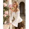 image:imageScarlet Darkness Peasant Blouses for Women Off the Shoulder Tops  Bell Sleeve Ruched Waist Flatters for Renaissance Faires Pirate Elf Cosplay Daily Casual Soft Stretch FabricWhite