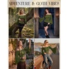 image:imageScarlet Darkness Peasant Blouses for Women Off the Shoulder Tops  Bell Sleeve Ruched Waist Flatters for Renaissance Faires Pirate Elf Cosplay Daily Casual Soft Stretch FabricArmy Green