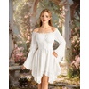 image:imageScarlet Darkness Renaissance Costume Women Chiffon Corset Pirate Mini Dress  Medieval Witch Fairy Goth Bell Sleeve Off Shoulder Layered Hem Soft Comfortable Flowy Dresses with PocketsWhite
