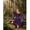 image:imageScarlet Darkness Renaissance Costume Women Chiffon Corset Pirate Mini Dress  Medieval Witch Fairy Goth Bell Sleeve Off Shoulder Layered Hem Soft Comfortable Flowy Dresses with PocketsDeep Purple