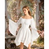 image:imageScarlet Darkness Renaissance Costume Women Chiffon Corset Pirate Mini Dress  Medieval Witch Fairy Goth Bell Sleeve Off Shoulder Layered Hem Soft Comfortable Flowy Dresses with PocketsWhite