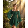 image:imageScarlet Darkness Renaissance Costume Women Chiffon Corset Pirate Mini Dress  Medieval Witch Fairy Goth Bell Sleeve Off Shoulder Layered Hem Soft Comfortable Flowy Dresses with PocketsEden Green