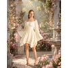 image:imageScarlet Darkness Renaissance Costume Women Chiffon Corset Pirate Mini Dress  Medieval Witch Fairy Goth Bell Sleeve Off Shoulder Layered Hem Soft Comfortable Flowy Dresses with PocketsOyster White