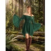 image:imageScarlet Darkness Renaissance Costume Women Chiffon Corset Pirate Mini Dress  Medieval Witch Fairy Goth Bell Sleeve Off Shoulder Layered Hem Soft Comfortable Flowy Dresses with PocketsEden Green