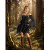 image:imageScarlet Darkness Renaissance Costume Women Chiffon Corset Pirate Mini Dress  Medieval Witch Fairy Goth Bell Sleeve Off Shoulder Layered Hem Soft Comfortable Flowy Dresses with PocketsBlack