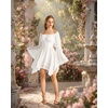 image:imageScarlet Darkness Renaissance Costume Women Chiffon Corset Pirate Mini Dress  Medieval Witch Fairy Goth Bell Sleeve Off Shoulder Layered Hem Soft Comfortable Flowy Dresses with PocketsWhite
