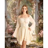 image:imageScarlet Darkness Renaissance Costume Women Chiffon Corset Pirate Mini Dress  Medieval Witch Fairy Goth Bell Sleeve Off Shoulder Layered Hem Soft Comfortable Flowy Dresses with PocketsOyster White