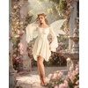 image:imageScarlet Darkness Renaissance Costume Women Chiffon Corset Pirate Mini Dress  Medieval Witch Fairy Goth Bell Sleeve Off Shoulder Layered Hem Soft Comfortable Flowy Dresses with PocketsOyster White
