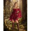 image:imageScarlet Darkness Renaissance Costume Women Chiffon Corset Pirate Mini Dress  Medieval Witch Fairy Goth Bell Sleeve Off Shoulder Layered Hem Soft Comfortable Flowy Dresses with PocketsDark Red