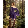 image:imageScarlet Darkness Renaissance Costume Women Chiffon Corset Pirate Mini Dress  Medieval Witch Fairy Goth Bell Sleeve Off Shoulder Layered Hem Soft Comfortable Flowy Dresses with PocketsDeep Purple