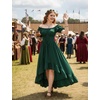 image:imageScarlet Darkness Renaissance Costume Women High Low Summer Corset Dress  Ideal for Halloween Ren Faire Pirate Party Pockets Puff Short Sleeve Lacing Square NeckOff Shoulder For Adult LadiesGreen