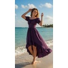 image:imageScarlet Darkness Renaissance Costume Women High Low Summer Corset Dress  Ideal for Halloween Ren Faire Pirate Party Pockets Puff Short Sleeve Lacing Square NeckOff Shoulder For Adult LadiesPurple
