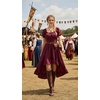 image:imageScarlet Darkness Renaissance Costume Women High Low Summer Corset Dress  Ideal for Halloween Ren Faire Pirate Party Pockets Puff Short Sleeve Lacing Square NeckOff Shoulder For Adult LadiesWine