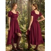 image:imageScarlet Darkness Renaissance Costume Women High Low Summer Corset Dress  Ideal for Halloween Ren Faire Pirate Party Pockets Puff Short Sleeve Lacing Square NeckOff Shoulder For Adult LadiesWine