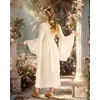 image:imageScarlet Darkness Renaissance Costume Women Ren Faire Dress Fairy Dresses  Chiffon fabric bell sleeve double hem Ideal for pirate cosplay witch party medieval vintage event halloweenOyster White
