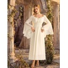 image:imageScarlet Darkness Renaissance Dress Women Peasant Medieval Costume Off Shoulder Maxi Dresses with PocketsOyster White